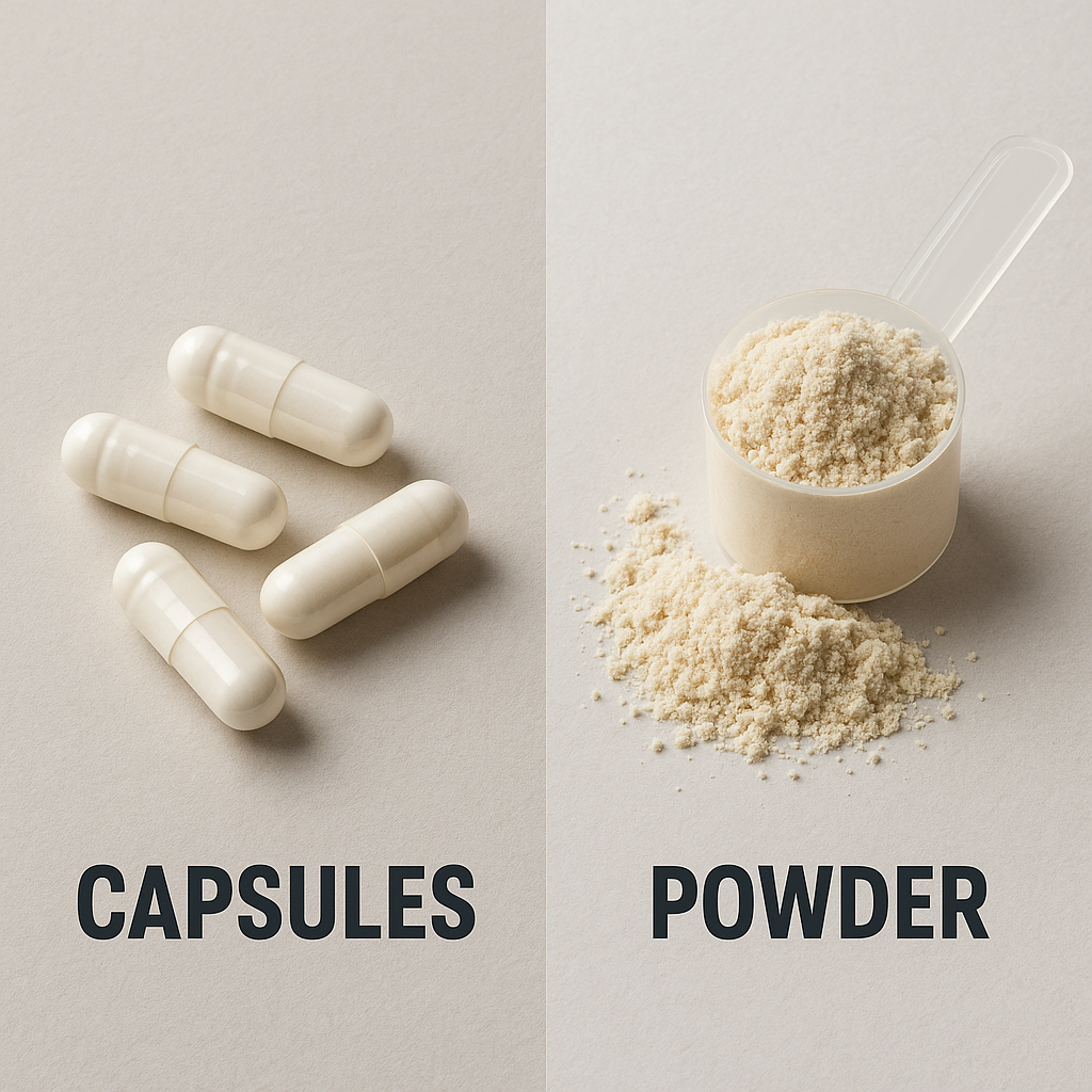 Papildai kapsulėse ar milteliuose